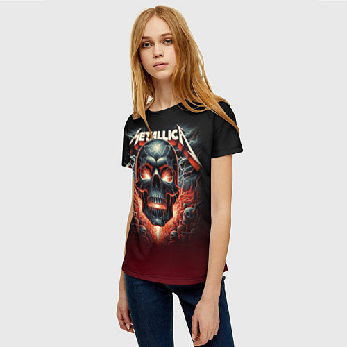 Женская футболка Metallica - fire skull / 3D-принт – фото 3