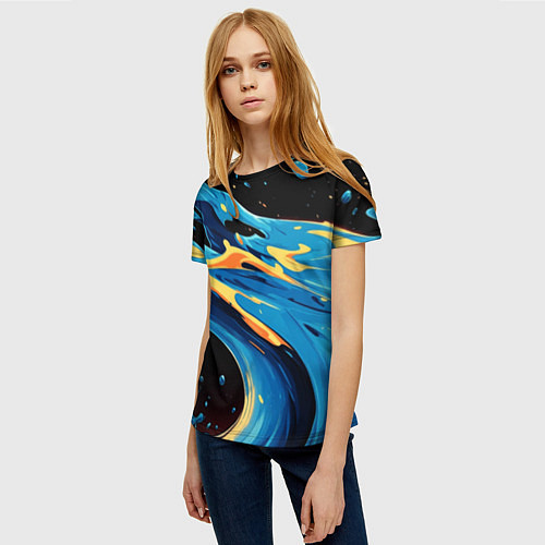 Женская футболка Синяя волна из красок / 3D-принт – фото 3
