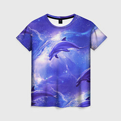 Женская футболка Дельфины в волшебном море паттерн