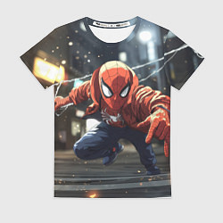 Футболка женская Человек-паук запускает паутину, цвет: 3D-принт