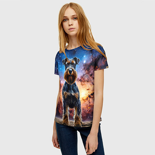 Женская футболка Ризеншнауцер в космосе / 3D-принт – фото 3