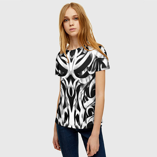Женская футболка Абстрактный узор - изогнутые формы трайбл татуиров / 3D-принт – фото 3