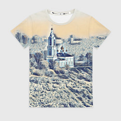 Футболка женская Храм на фоне современного города, цвет: 3D-принт