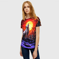 Футболка женская Белый волк воет на луну, цвет: 3D-принт — фото 2