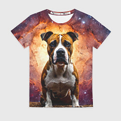 Футболка женская Американский стаффордширский терьер в космосе, цвет: 3D-принт