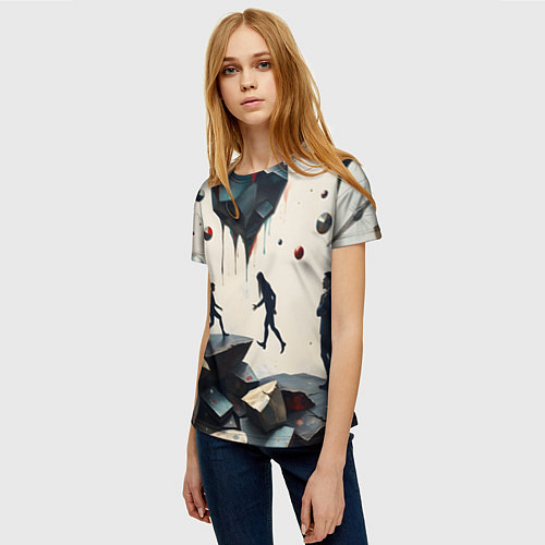 Женская футболка Сюрреалистичные люди и камни / 3D-принт – фото 3