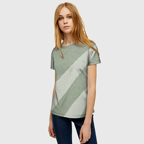 Женская футболка Светлый серо-зелёный абстрактный / 3D-принт – фото 3