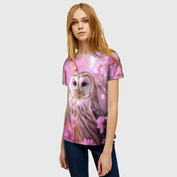 Футболка женская Большая сова в розовых цветах, цвет: 3D-принт — фото 2