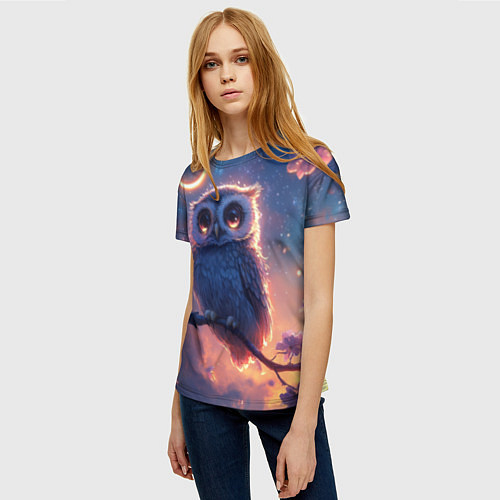 Женская футболка Совушка и полумесяц / 3D-принт – фото 3