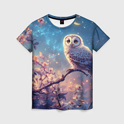 Футболка женская Сова на фоне ночного неба, цвет: 3D-принт