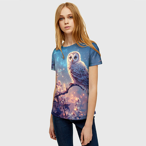 Женская футболка Сова на фоне ночного неба / 3D-принт – фото 3