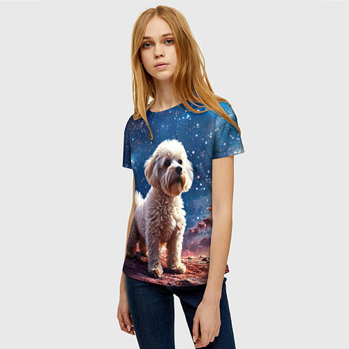 Женская футболка Бишон в космосе / 3D-принт – фото 3