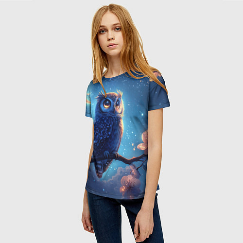 Женская футболка Сова на фоне ночного неба / 3D-принт – фото 3