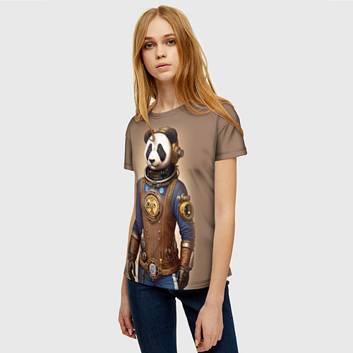 Женская футболка Крутой панда в стиле стимпанк / 3D-принт – фото 3