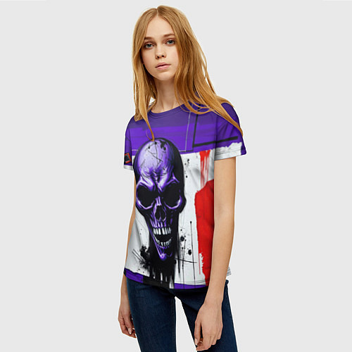 Женская футболка Пурпурный зловещий череп / 3D-принт – фото 3