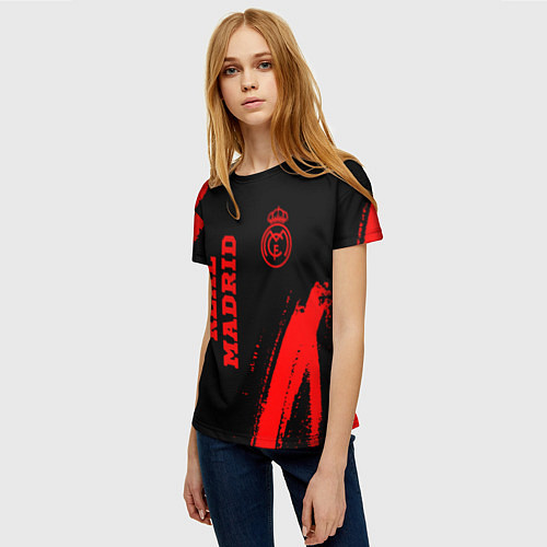 Женская футболка Real Madrid - red gradient вертикально / 3D-принт – фото 3