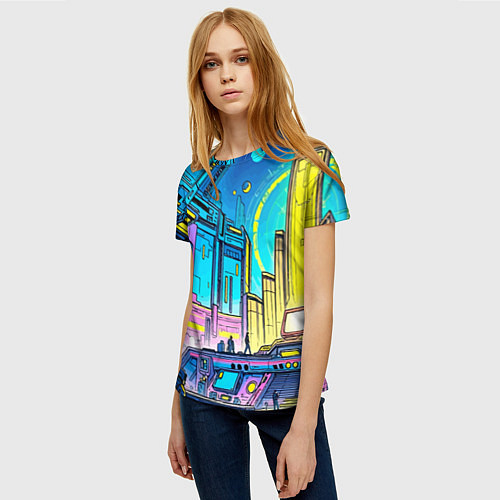 Женская футболка Космический город / 3D-принт – фото 3