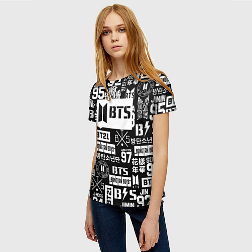 Женская футболка Bangtan Boys pattern black / 3D-принт – фото 3
