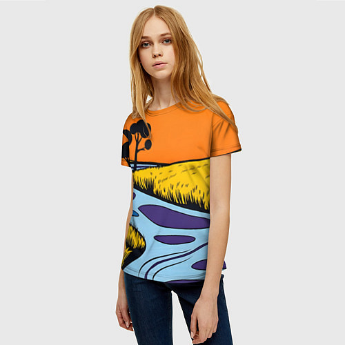 Женская футболка Пейзаж с фантастической природой / 3D-принт – фото 3