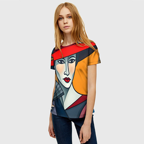 Женская футболка Дама с веером / 3D-принт – фото 3