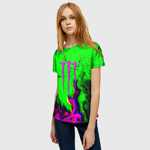 Женская футболка Monster Energy flame / 3D-принт – фото 3