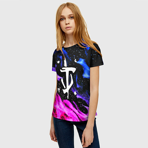 Женская футболка Doom flame neon / 3D-принт – фото 3