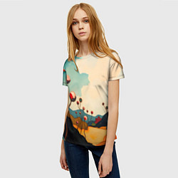 Футболка женская Сюрреалистичный пейзаж с цветами, цвет: 3D-принт — фото 2