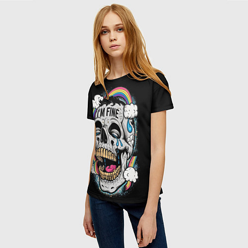 Женская футболка Skull and rainbow - im fine / 3D-принт – фото 3