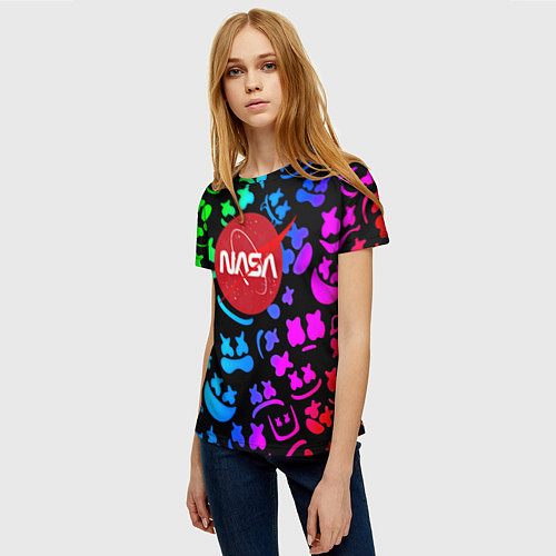 Женская футболка Marshmello x NASA gradient / 3D-принт – фото 3