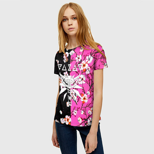 Женская футболка Ведьмак паттерн сакура / 3D-принт – фото 3