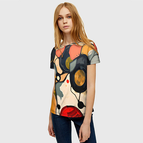 Женская футболка Абстракция с кругами и краской / 3D-принт – фото 3