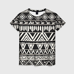 Футболка женская Черно белый орнамент в этническом стиле, цвет: 3D-принт