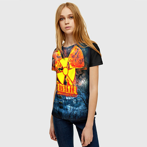 Женская футболка Stalker огненное лого чернобыль / 3D-принт – фото 3