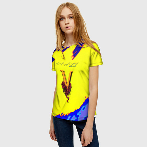 Женская футболка Cyberpunk краски неоновые / 3D-принт – фото 3