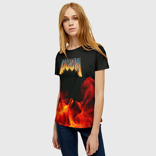 Женская футболка Doom огненная текстура / 3D-принт – фото 3