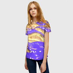 Футболка женская Фиолетово-золотая жидкая текстура, цвет: 3D-принт — фото 2