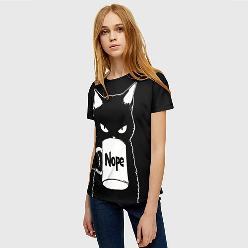 Женская футболка Angry black cat nope / 3D-принт – фото 3