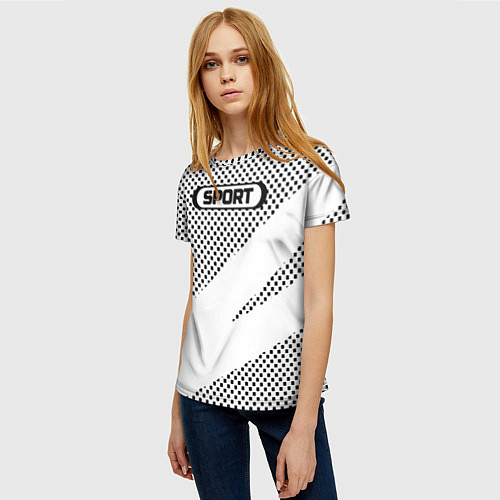 Женская футболка Sport чёрно-белый с полосой / 3D-принт – фото 3