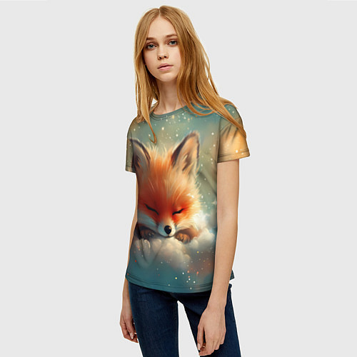 Женская футболка Лисенок спит на облаке / 3D-принт – фото 3