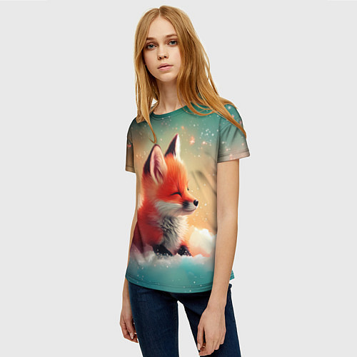 Женская футболка Милый лисенок спит на облаке / 3D-принт – фото 3