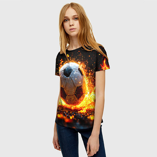 Женская футболка Футбольный мяч в огне / 3D-принт – фото 3