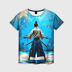Футболка женская Боец айкидо на синем, цвет: 3D-принт