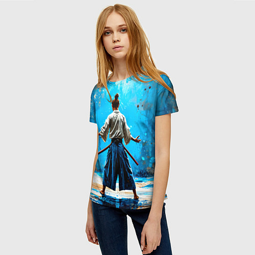 Женская футболка Боец айкидо на синем / 3D-принт – фото 3