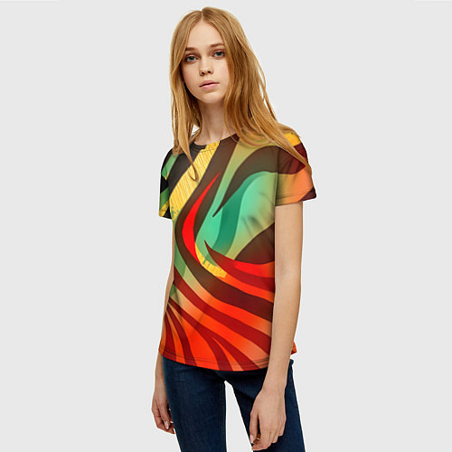 Женская футболка Жаркая полосатая абстракция / 3D-принт – фото 3
