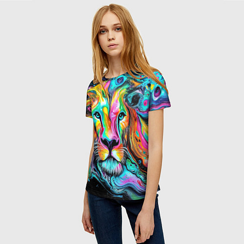 Женская футболка Абстрактная морда льва - яркие психоделические цве / 3D-принт – фото 3