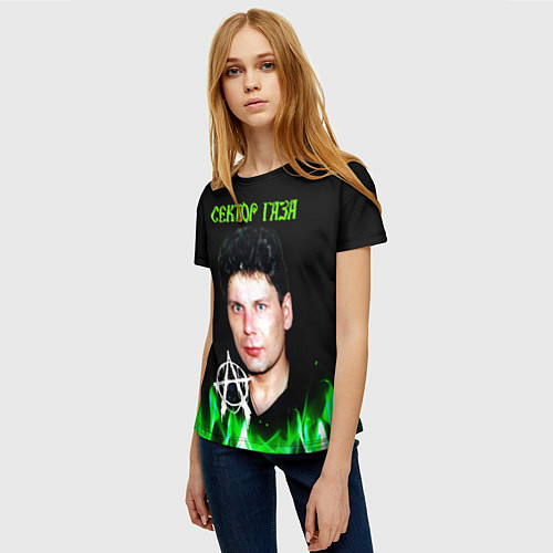 Женская футболка Сектор газа зеленый огонь / 3D-принт – фото 3