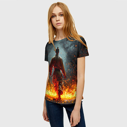 Женская футболка Кунг-фу боец в огне / 3D-принт – фото 3