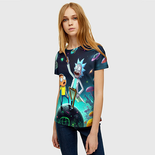 Женская футболка Рик и Морти на планете сказочных грибов / 3D-принт – фото 3