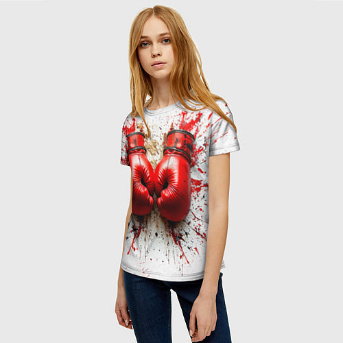 Женская футболка Красные бойцовские перчатки на белом / 3D-принт – фото 3