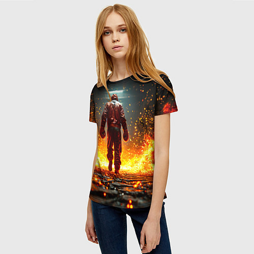 Женская футболка Боксер в огне / 3D-принт – фото 3